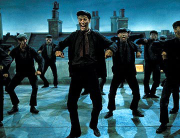Chimney sweeps on roof