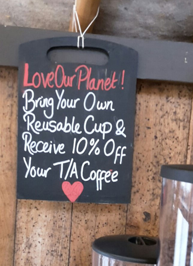 Coffee shop reward for bringing your own reusable cup