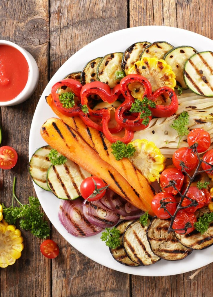 Barbecued vegetables on a plate