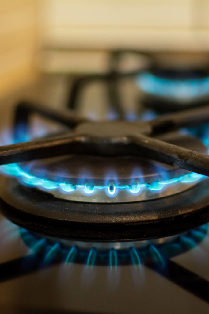 Blue flame on a gas hob